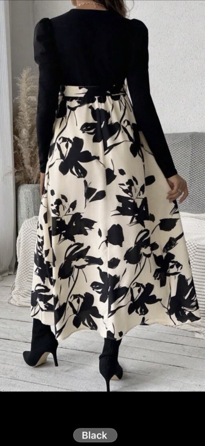 Floral Print Maxi Dress - Black and Beige - photo 3