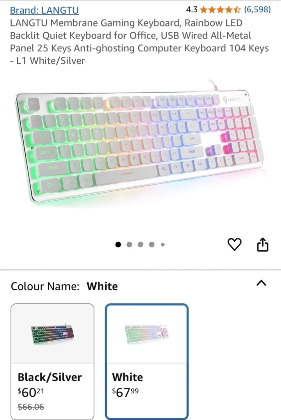 LANGTU L1 White Membrane Gaming Wired Keyboard image indicator(2)