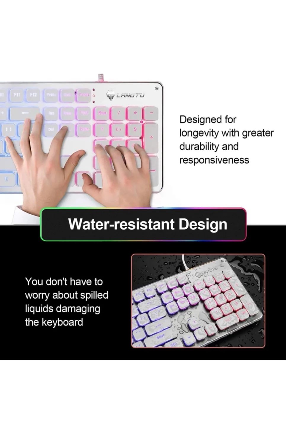 LANGTU L1 White Membrane Gaming Wired Keyboard image indicator(4)