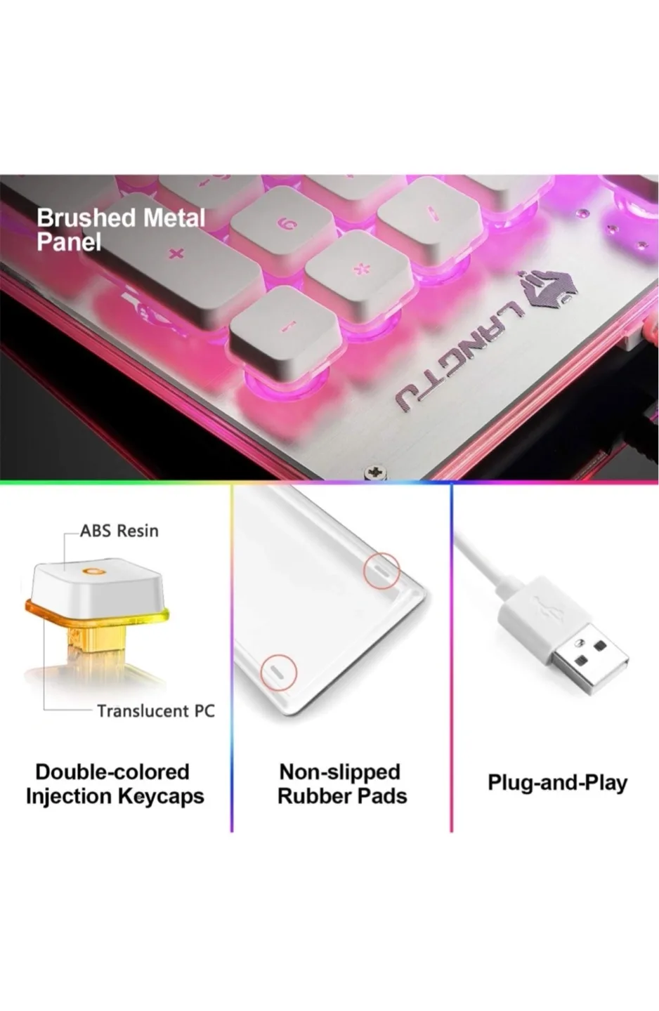 LANGTU L1 White Membrane Gaming Wired Keyboard image indicator(5)