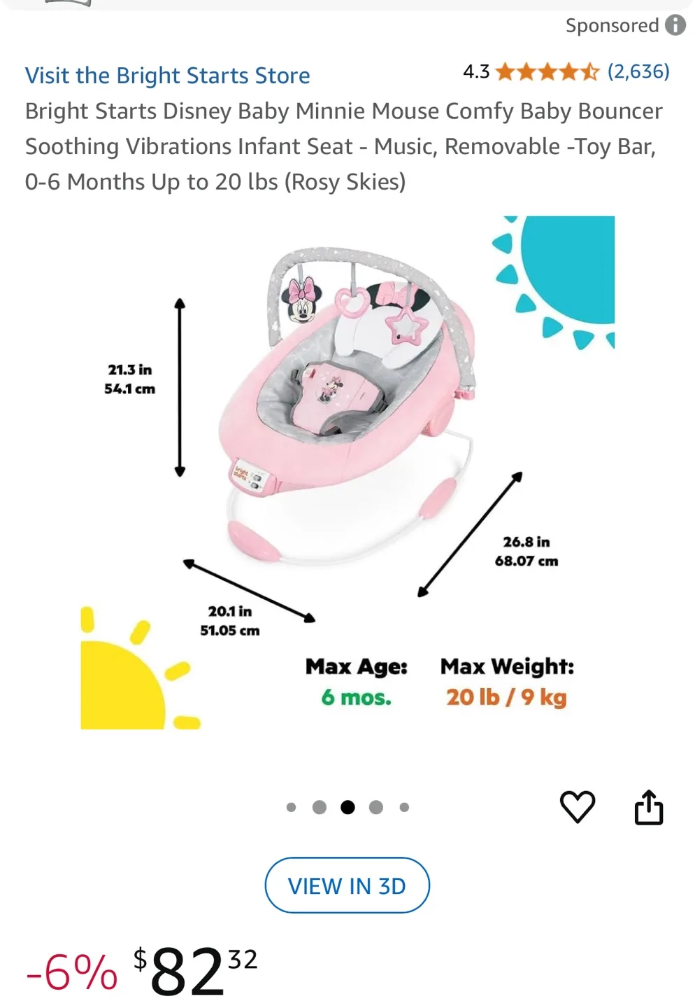 Disney Baby Minnie Mouse Rosy Skies Comfy Baby Bouncer image indicator(2)