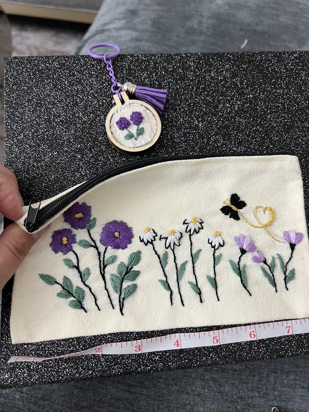 Handmade Embroidered Floral Zipper Pouch - photo 3