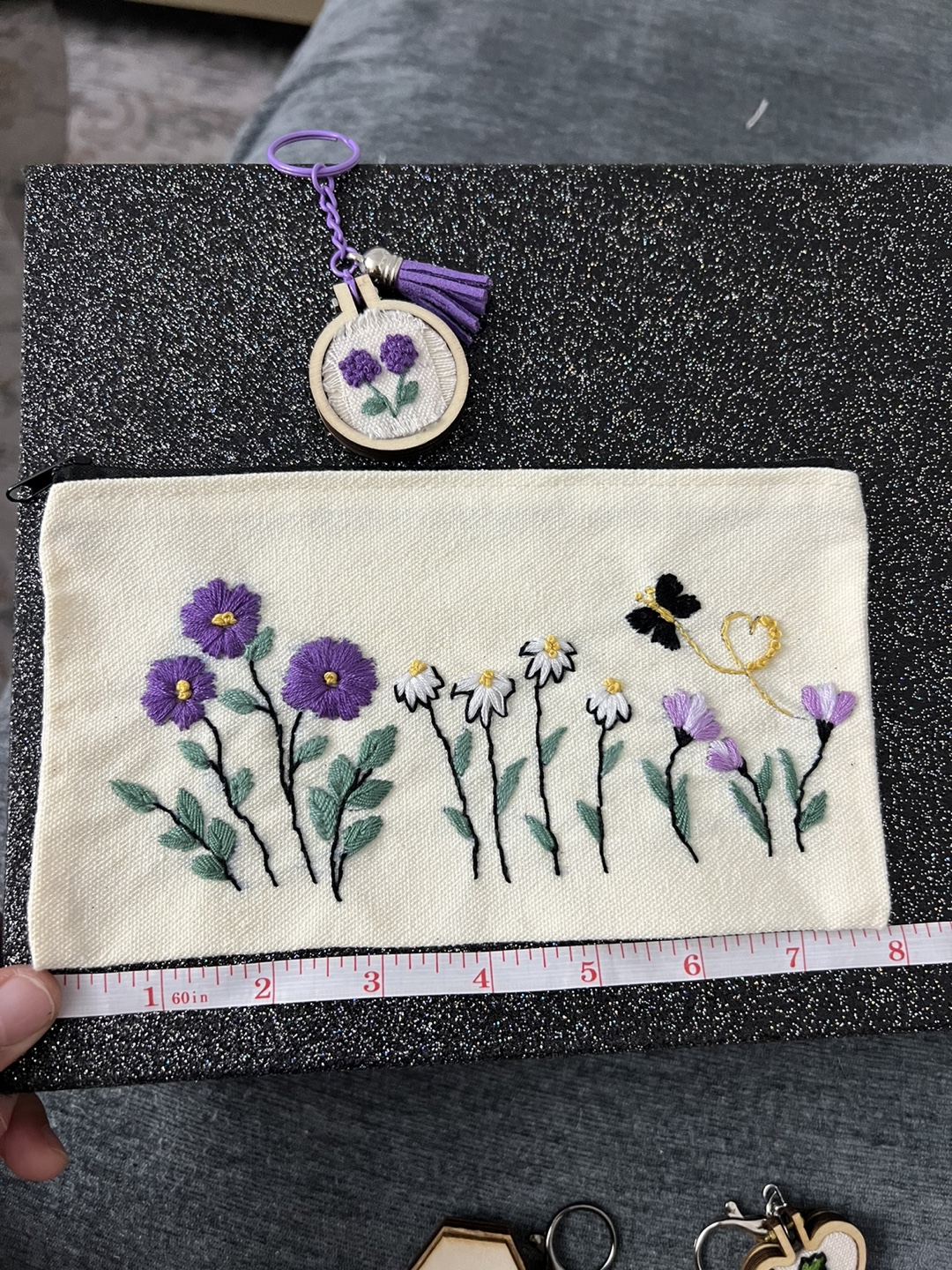 Handmade Embroidered Floral Zipper Pouch