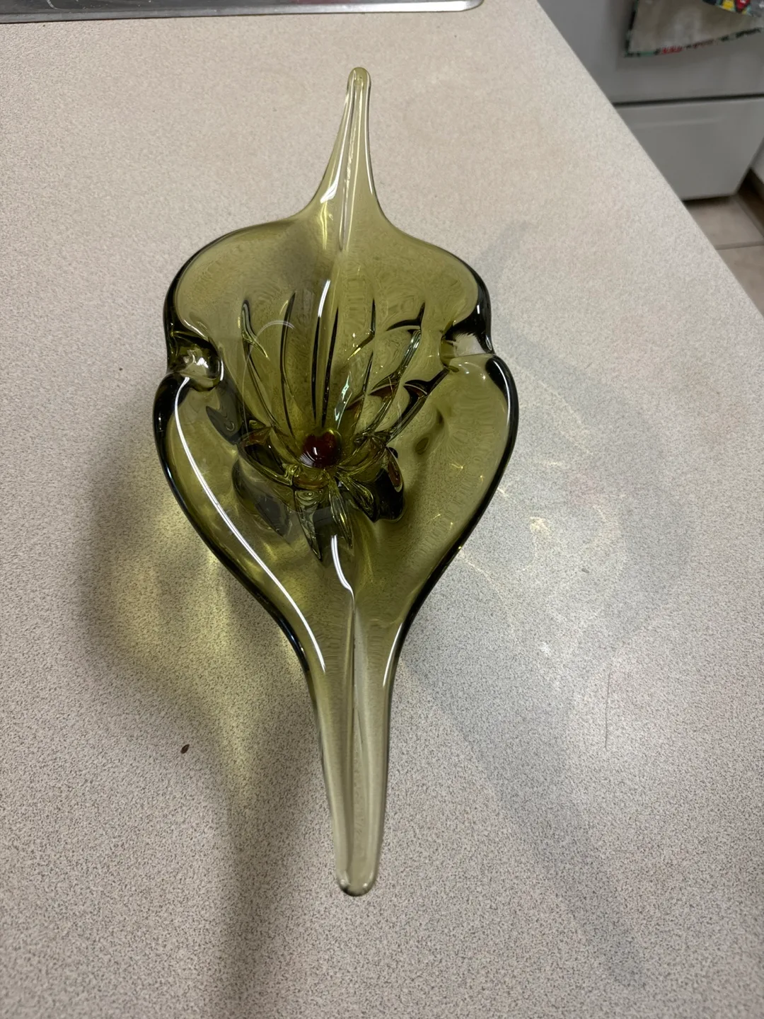 Vintage Art Glass Vase - Olive Green thumbnail