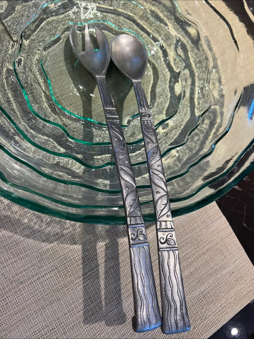 Glass Serving Bowl with Salad Servers image indicator(2)