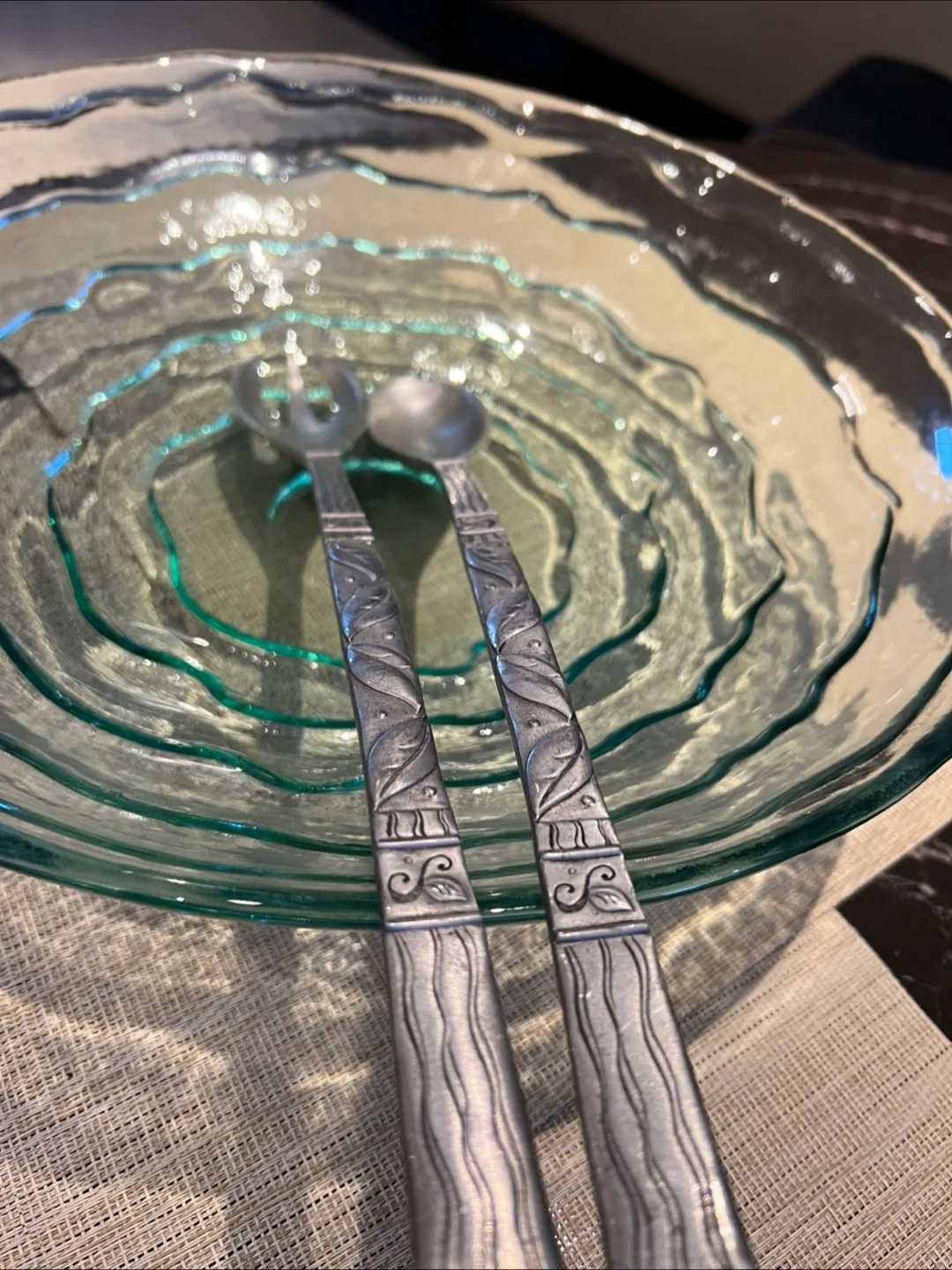 Glass Serving Bowl with Salad Servers image indicator(3)