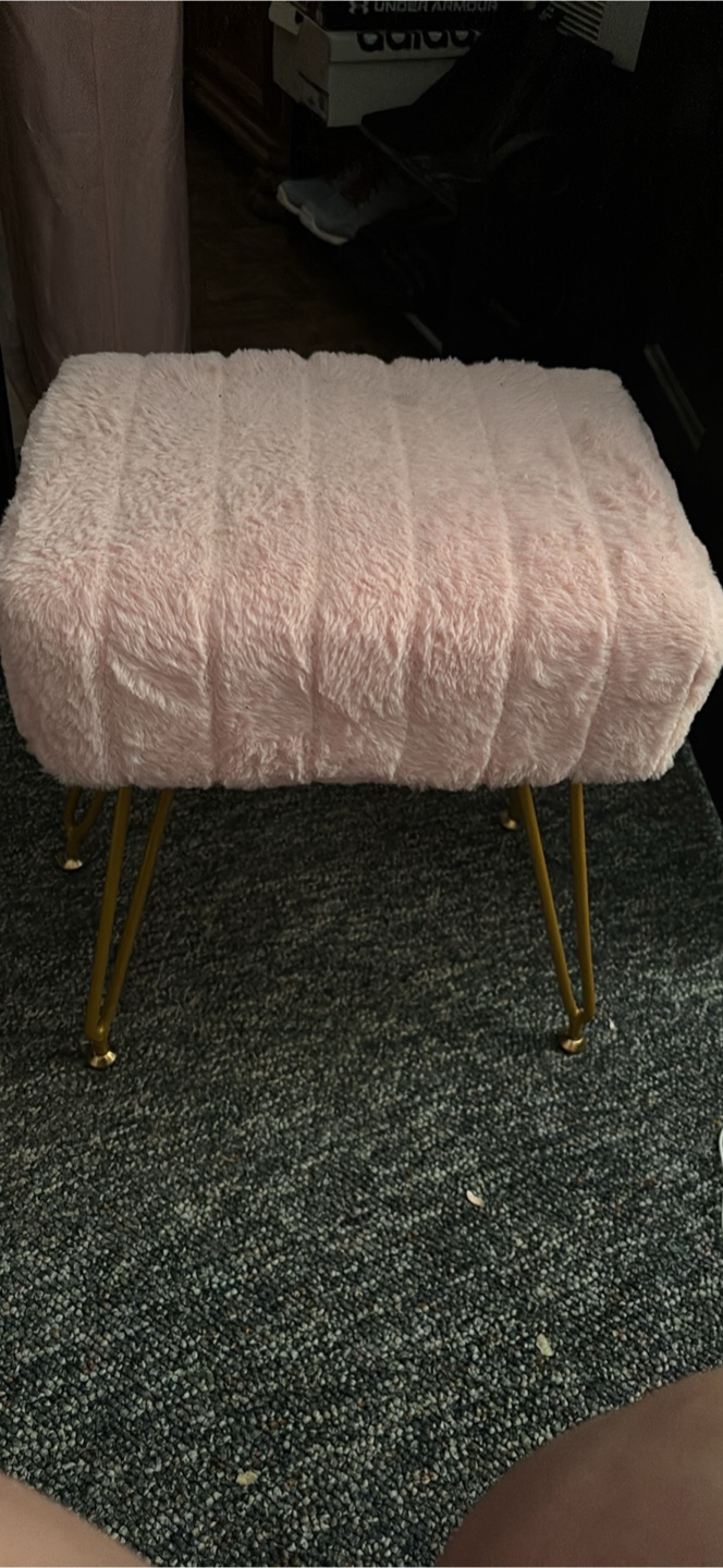 Pink Faux Fur Ottoman Footstool