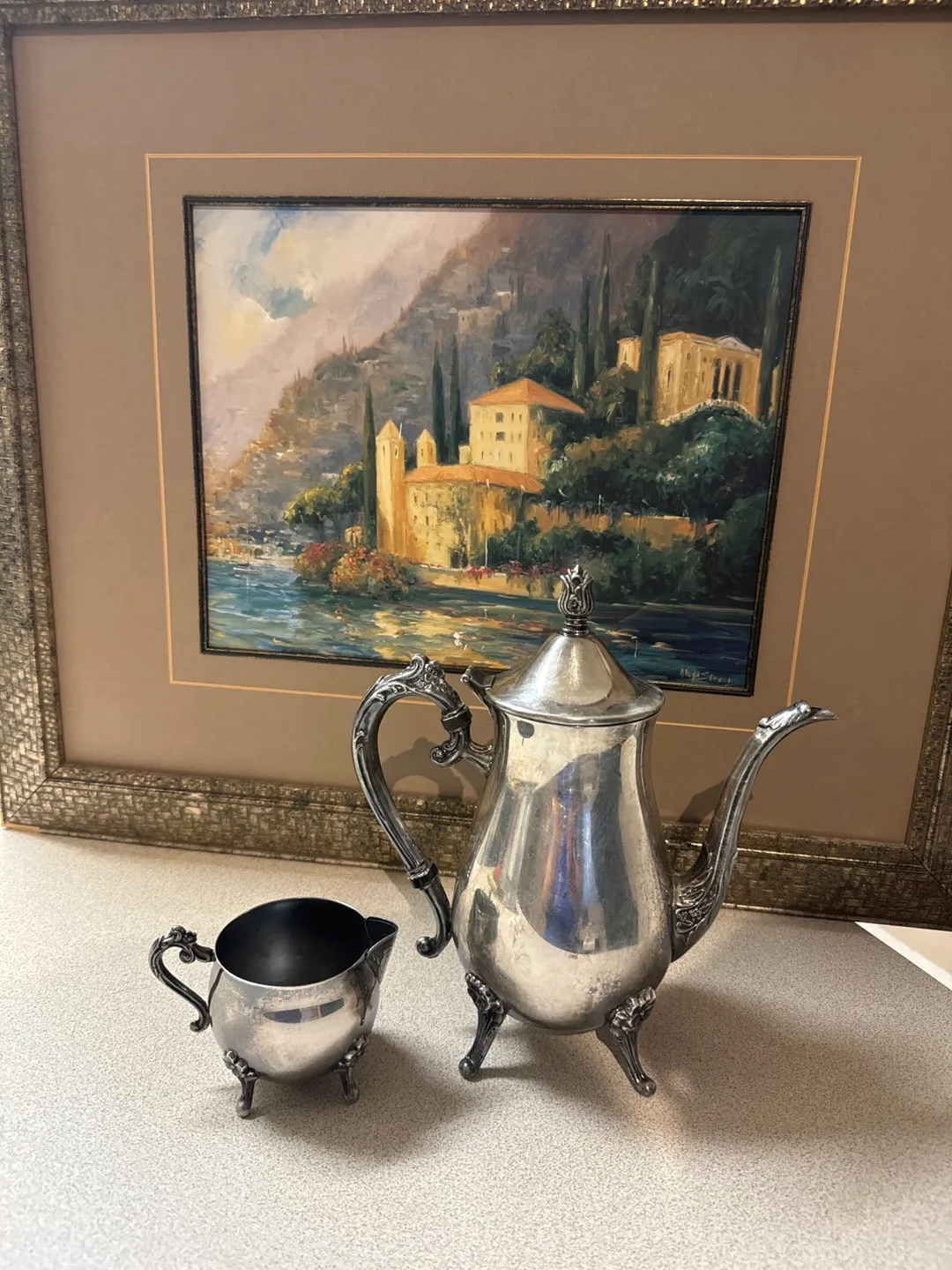 Vintage Silver Plated Coffee Pot & Creamer Set thumbnail