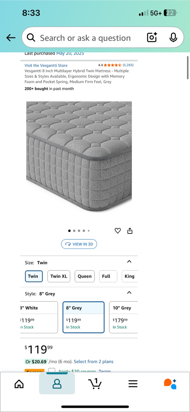 1 month old twin mattress - grey 8 inch bed - photo 2