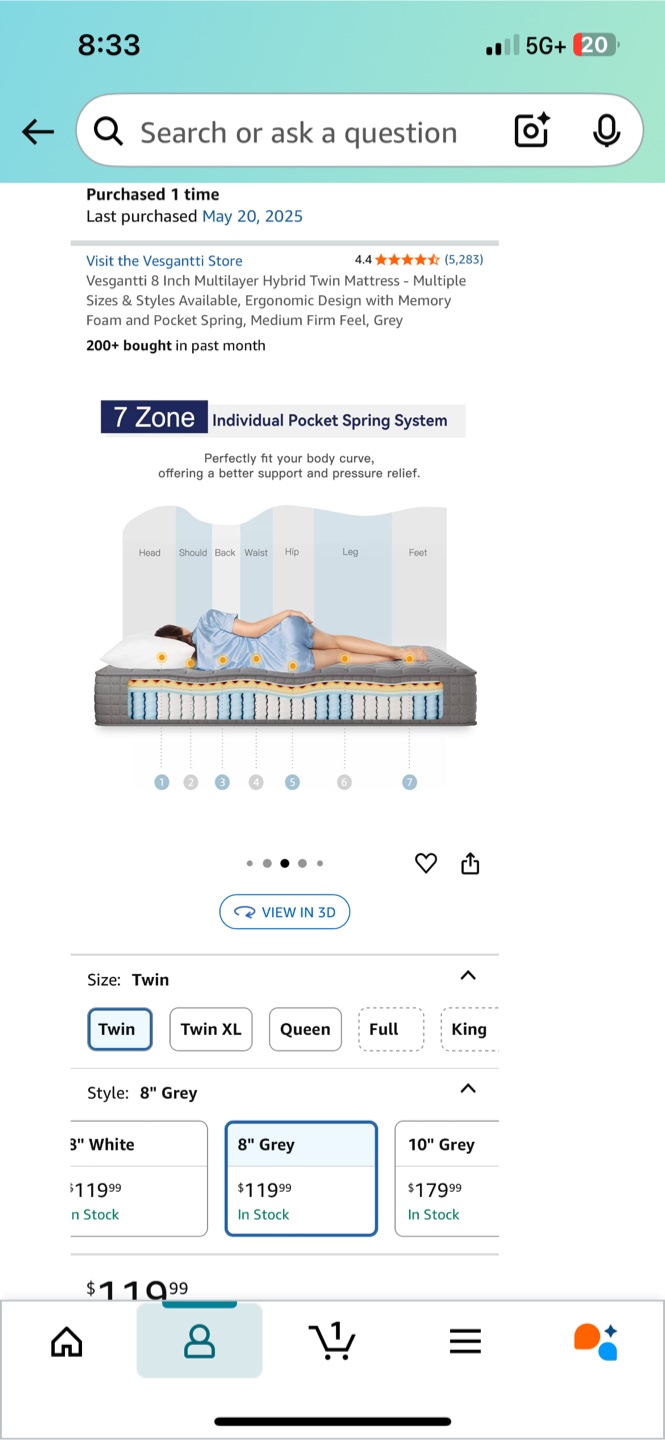 1 month old twin mattress - grey 8 inch bed - photo 3