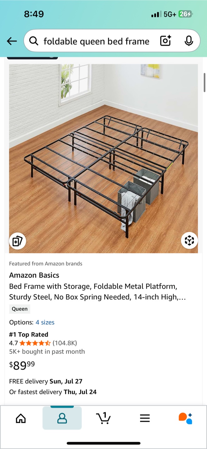Queen Size Foldable Black Metal Bed Frame