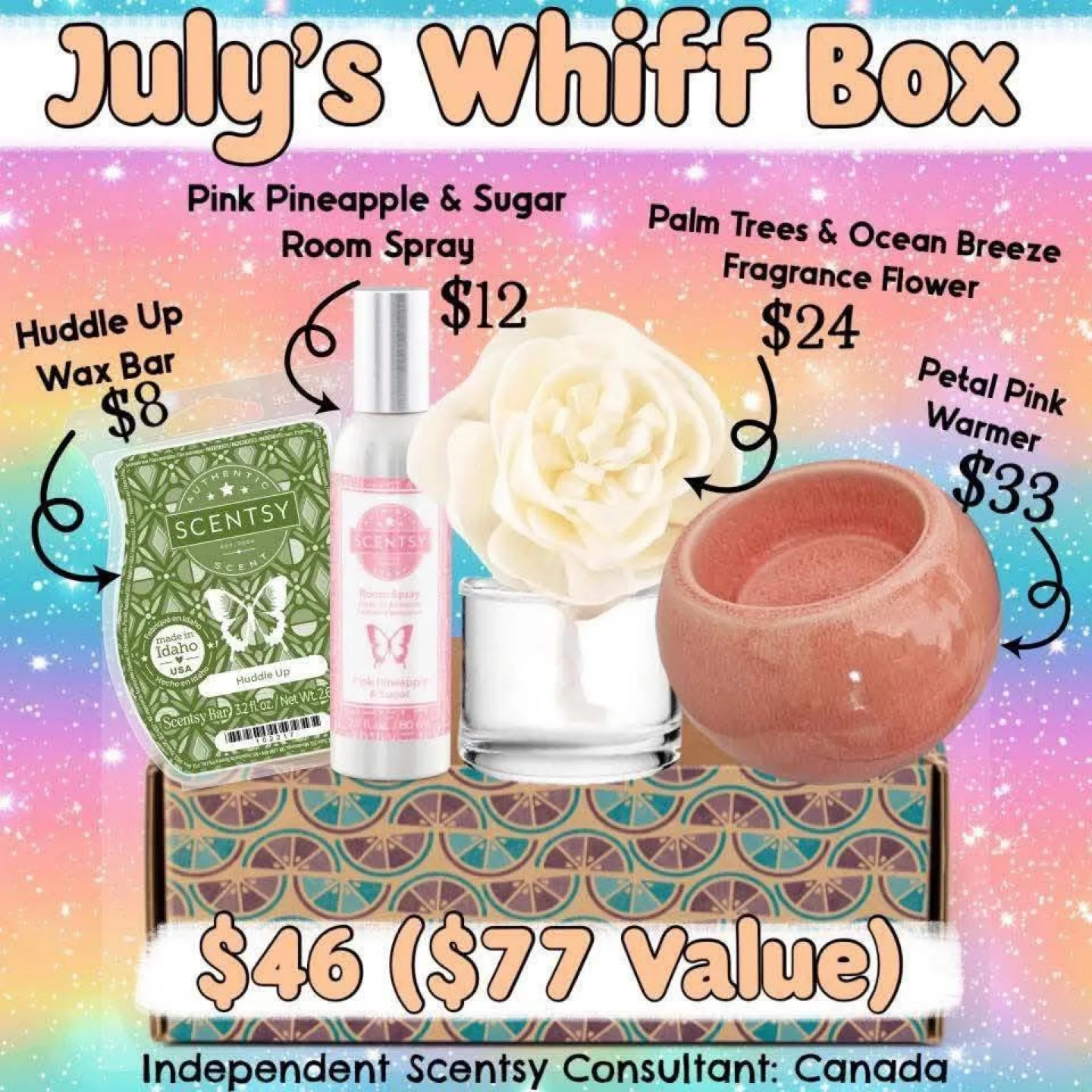 Scentsy July Whiff Box. $46 for $77 worth of product. 😮 thumbnail