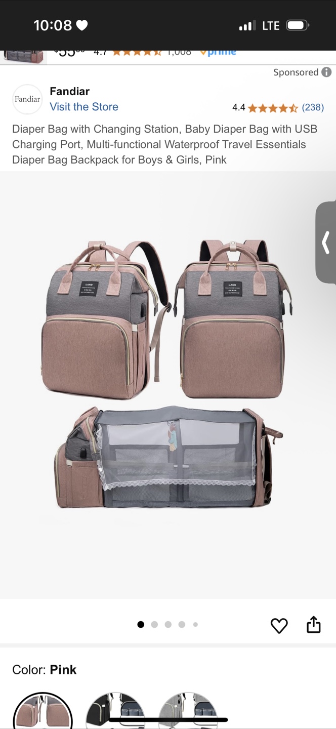LAND Diaper Bag Backpack - Pink & Grey