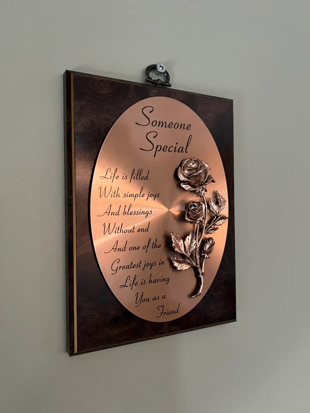 Vintage A&F Made in Canada Wood wall plaque w 3D Copper image indicator(2)