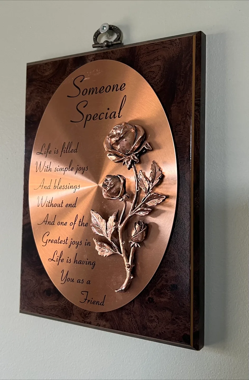 Vintage A&F Made in Canada Wood wall plaque w 3D Copper image indicator(3)