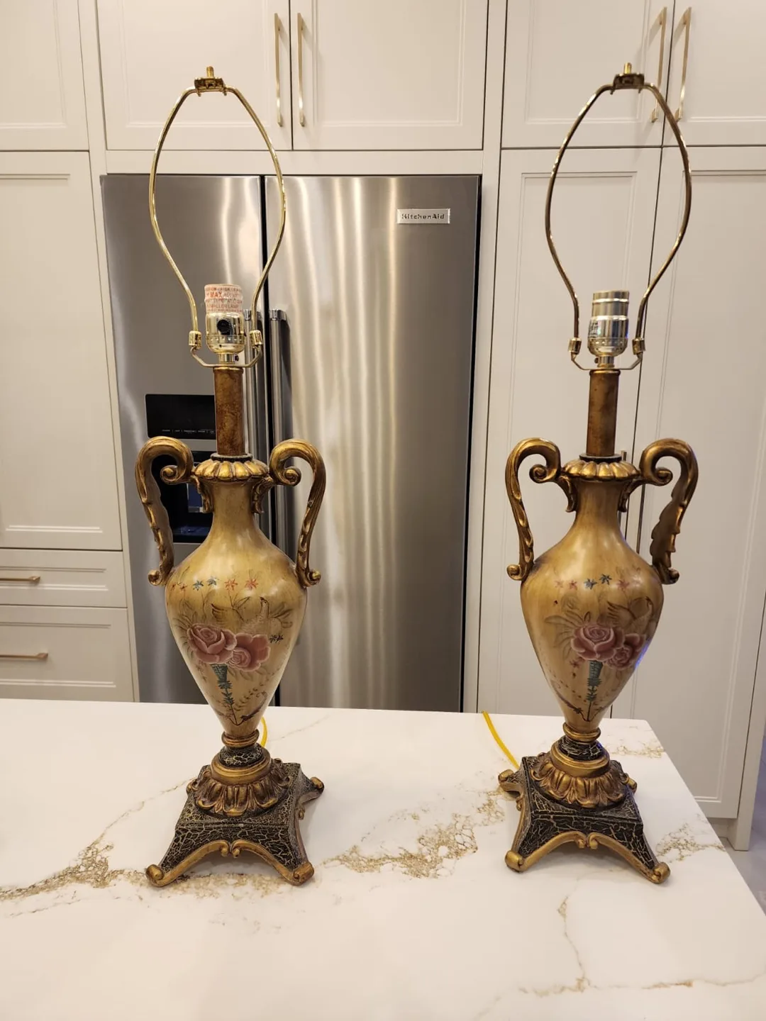 Pair of Vintage Floral Urn Lamps thumbnail