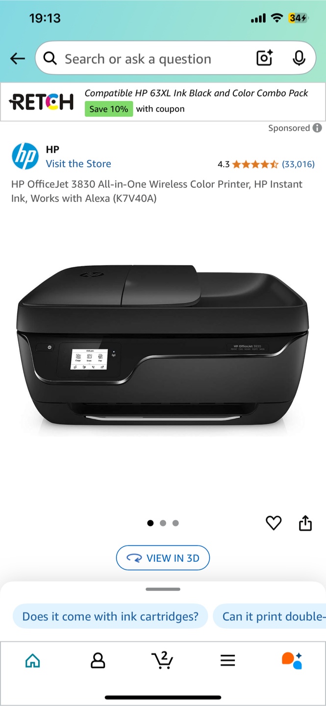 HP OfficeJet 3830 All-in-One Wireless Color Printer