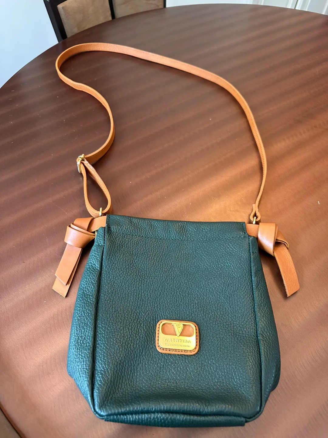 Valentina Italian Leather Crossbody Bag - Green/Brown image indicator(2)