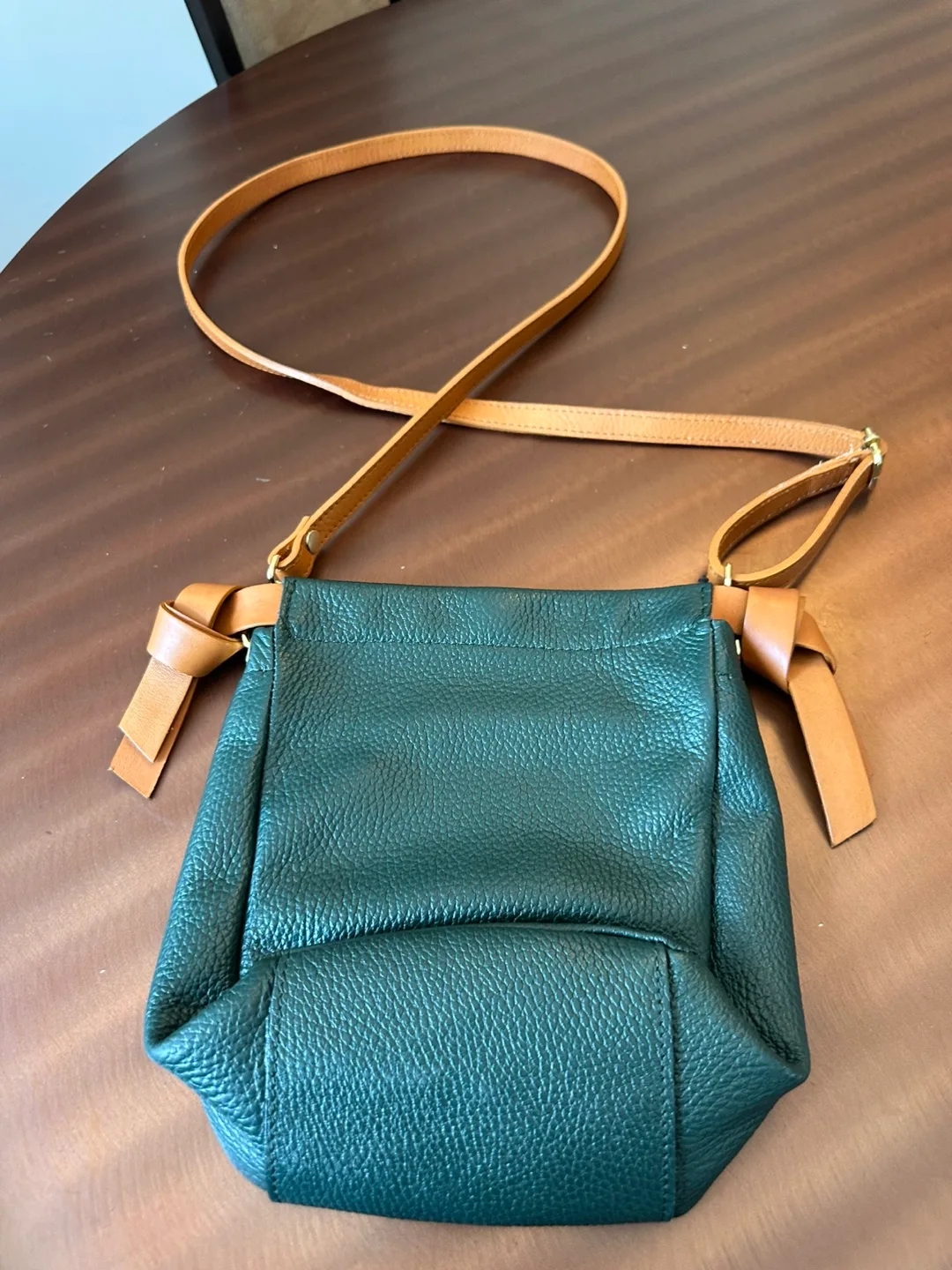 Valentina Italian Leather Crossbody Bag - Green/Brown image indicator(4)