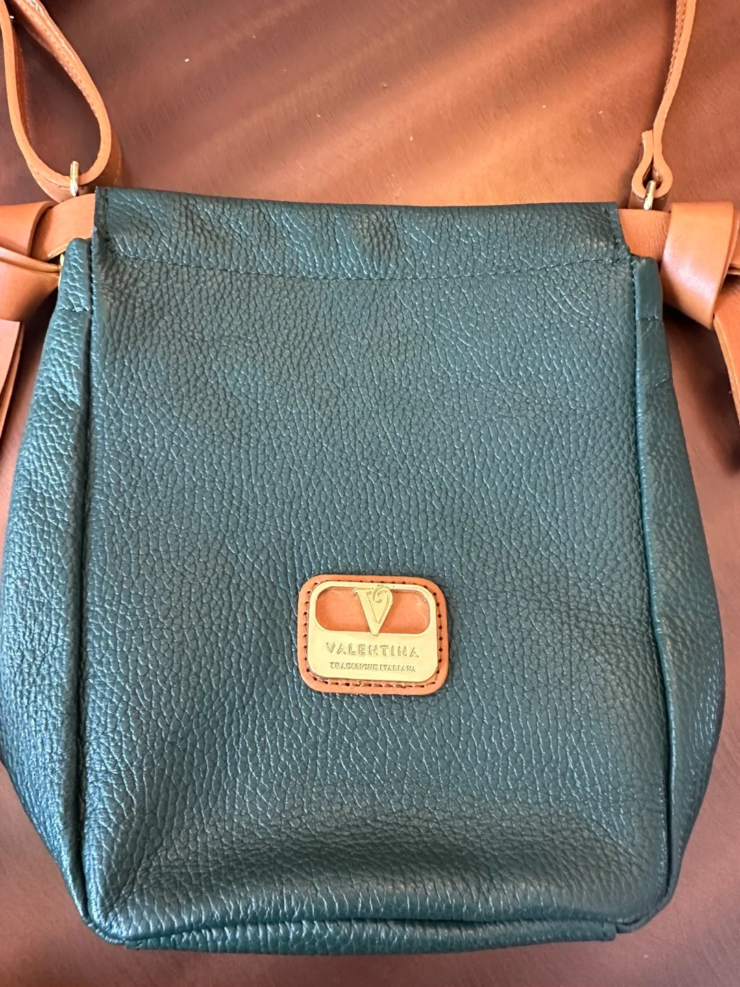 Valentina Italian Leather Crossbody Bag - Green/Brown image indicator(3)