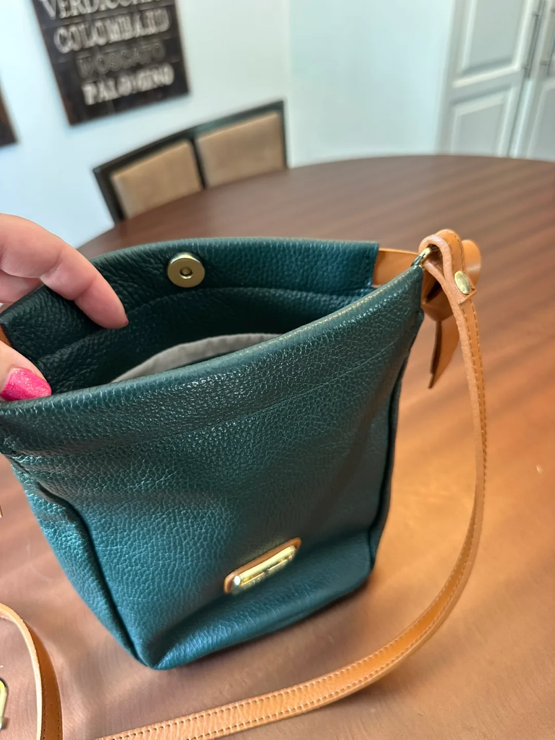 Valentina Italian Leather Crossbody Bag - Green/Brown image indicator(9)