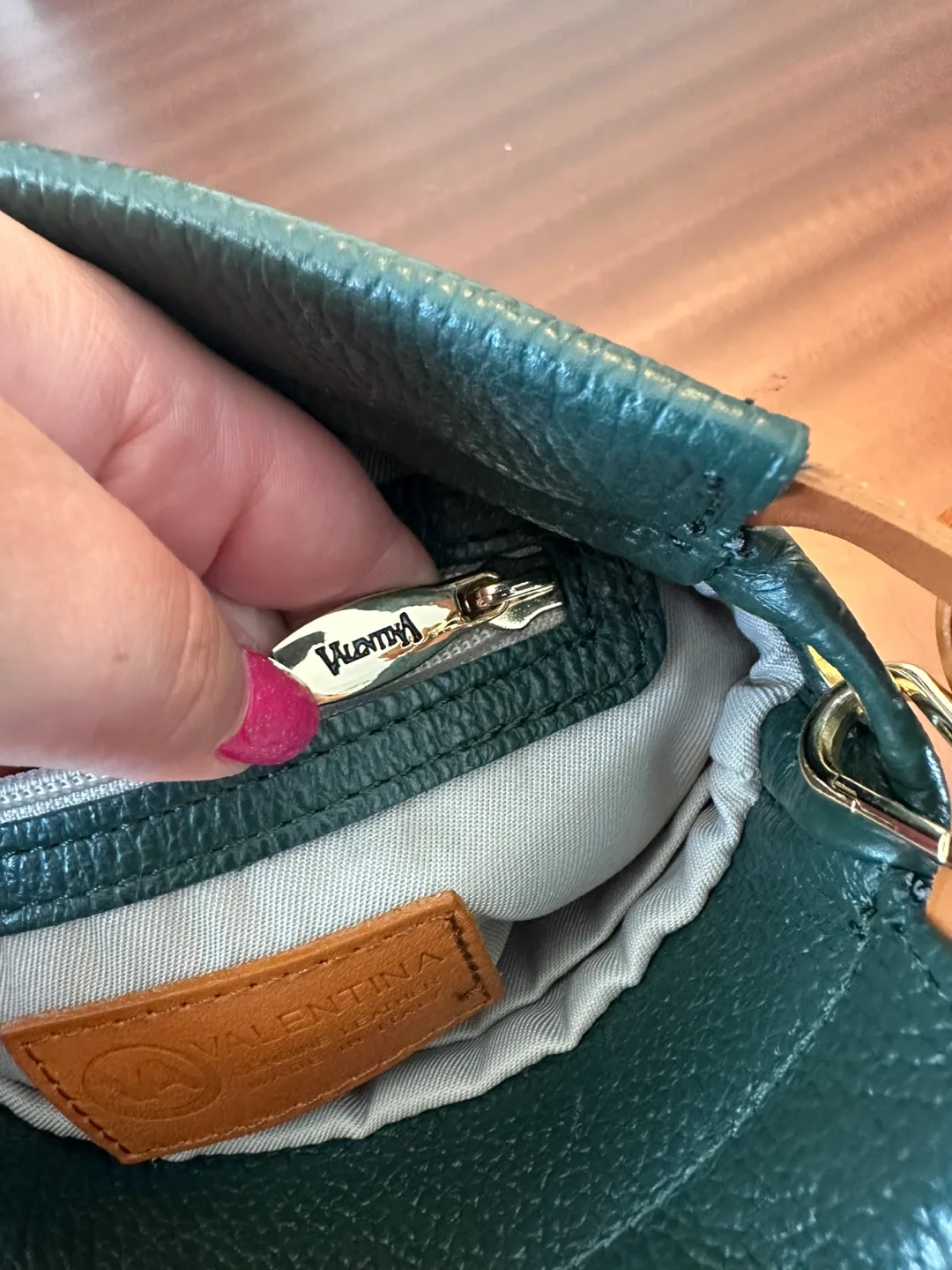 Valentina Italian Leather Crossbody Bag - Green/Brown image indicator(8)