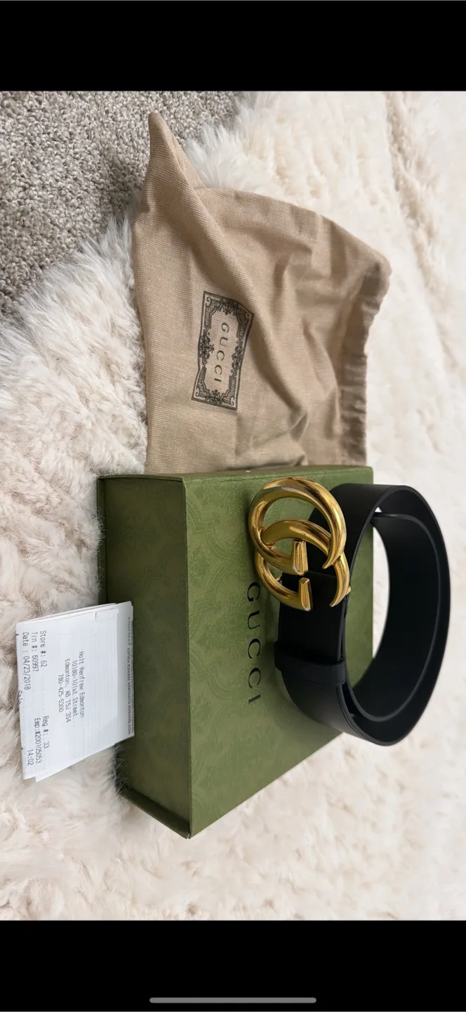 Gucci Black Leather Belt with Gold Buckle thumbnail