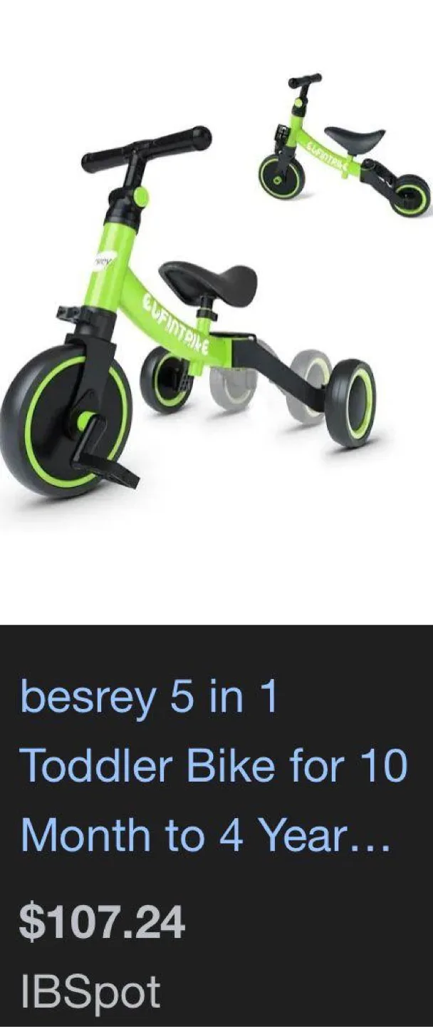 XJD 5 in 1 Toddler Bike - Green thumbnail