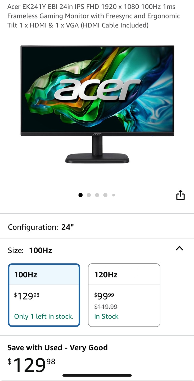 Acer EK241Y EBI 24in FHD 100Hz Monitor