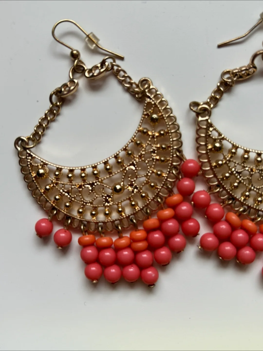 Boho Style Gold & Coral Earrings thumbnail
