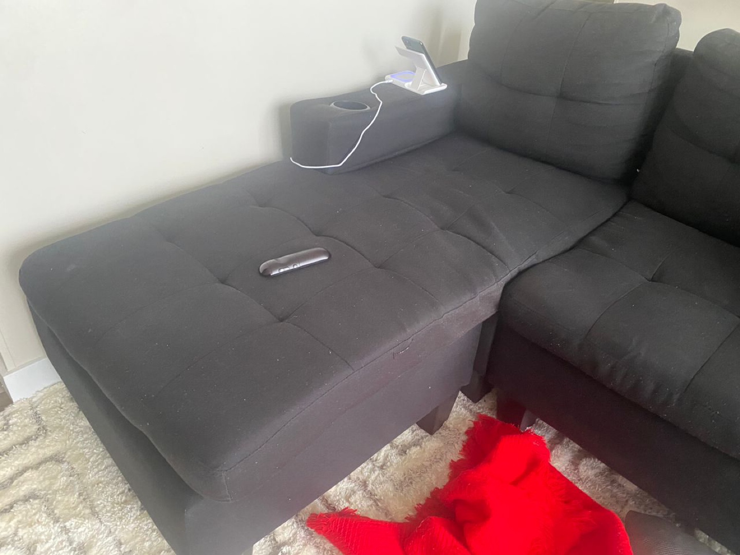 Black Sectional Sofa with Chaise Lounge - photo 2