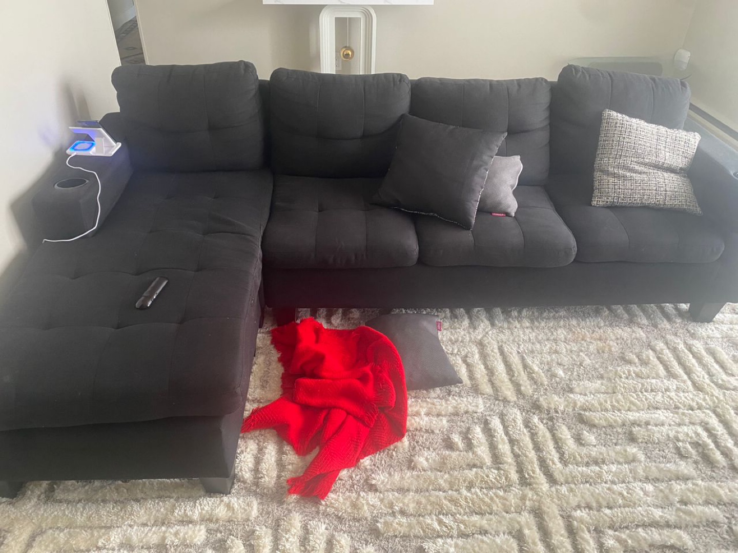 Black Sectional Sofa with Chaise Lounge