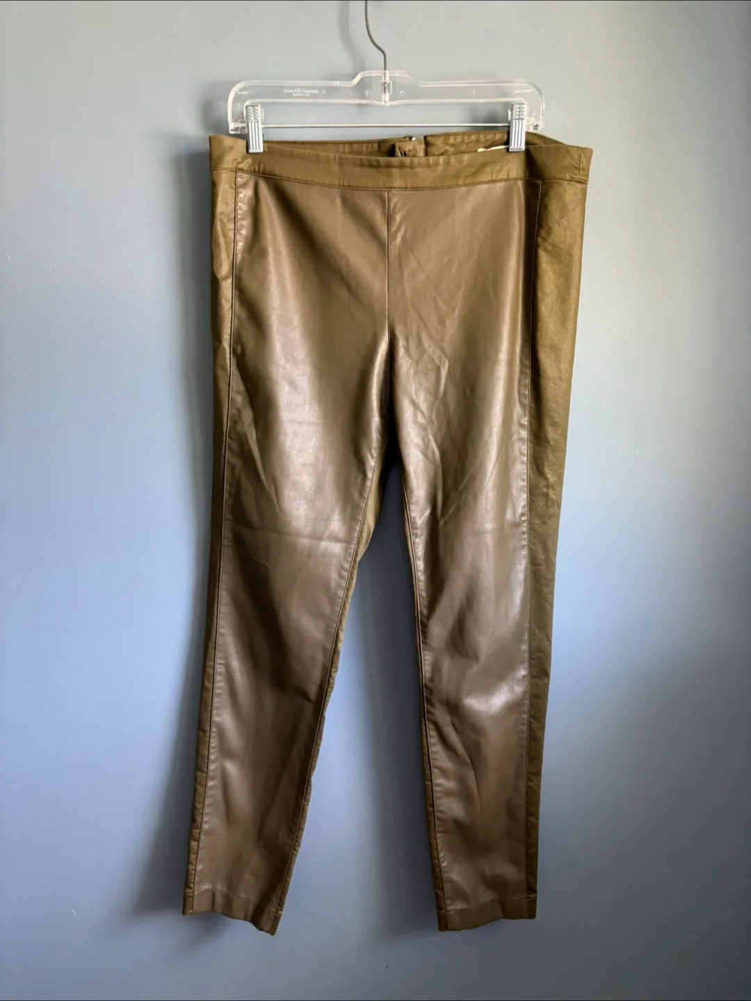 H&M Olive Green Faux Leather Pants thumbnail