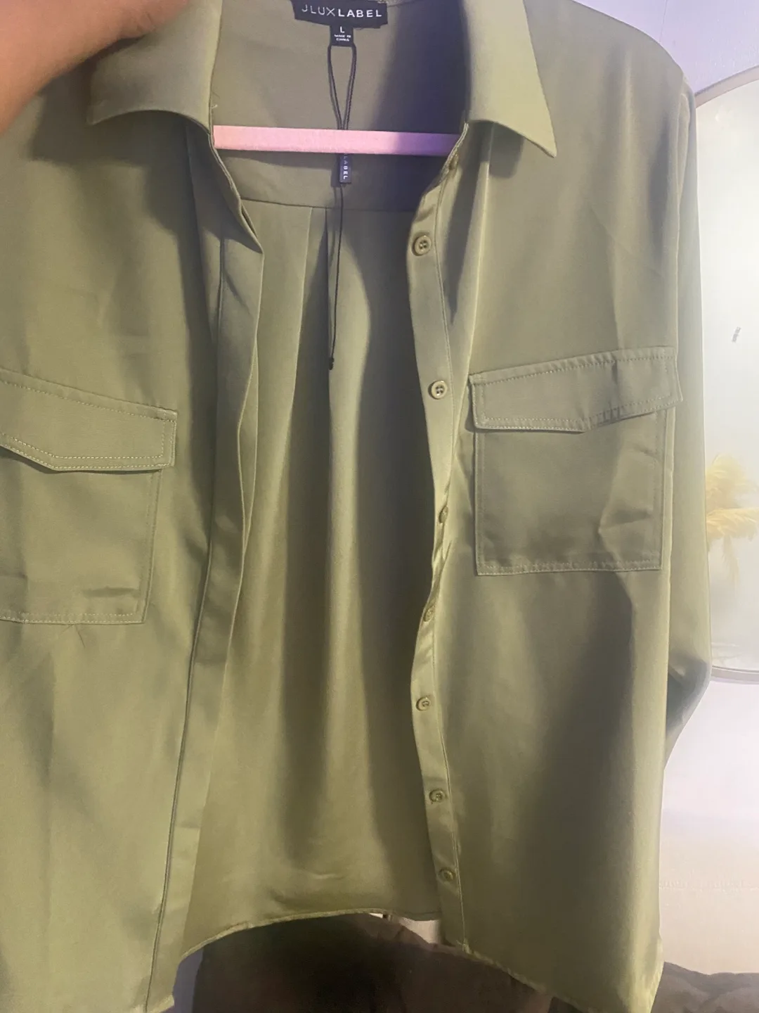 JLUXLABEL Olive Misty Button Up - Size L thumbnail