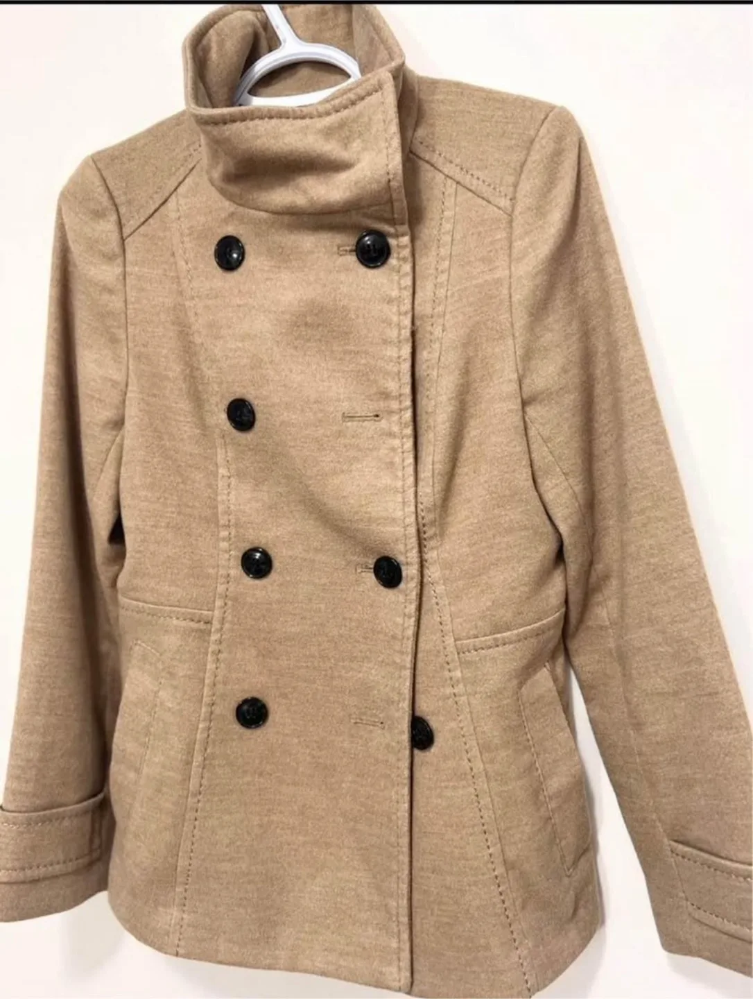 H&M Beige Double Breasted Coat - Size 0 thumbnail