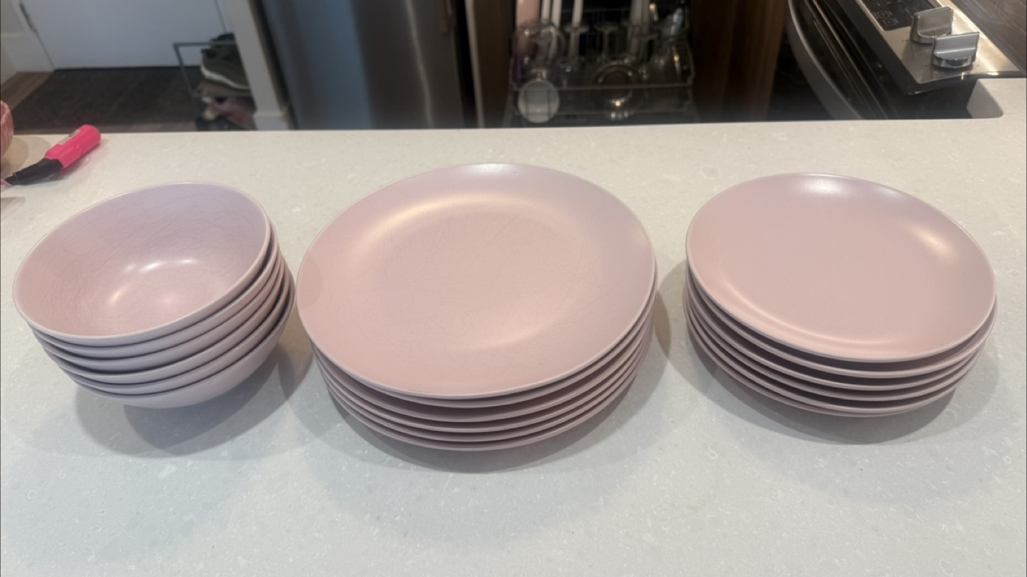 Pink & white Dinnerware Set - Plates and Bowls