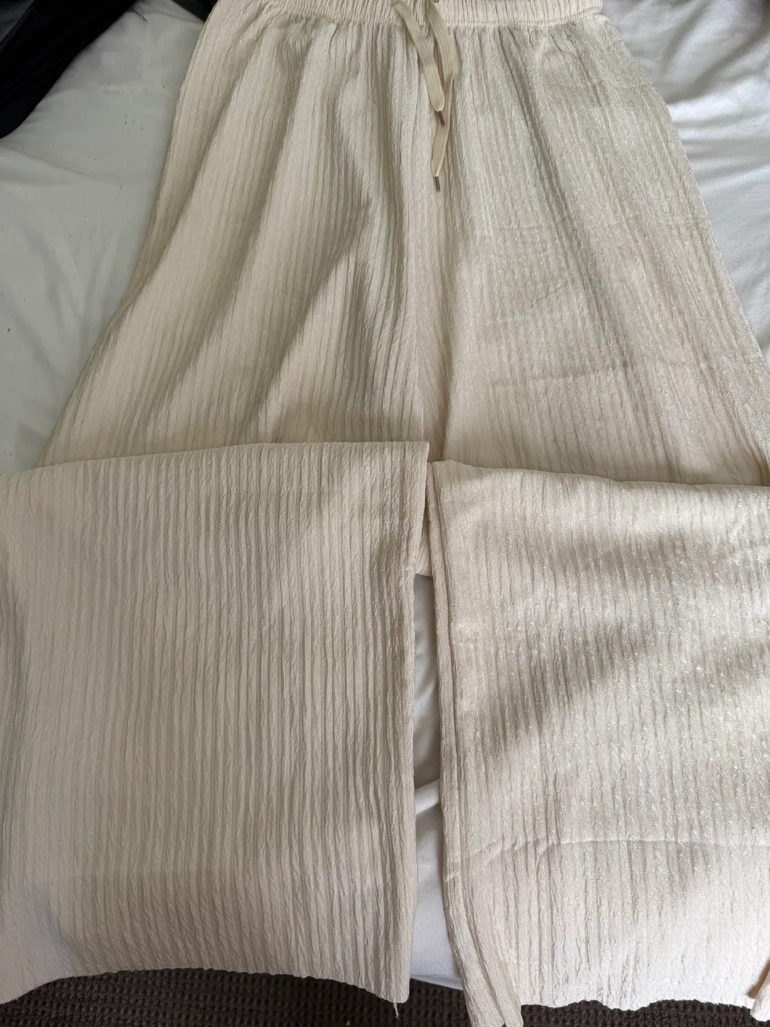 Beige Textured Wide Leg Pants thumbnail