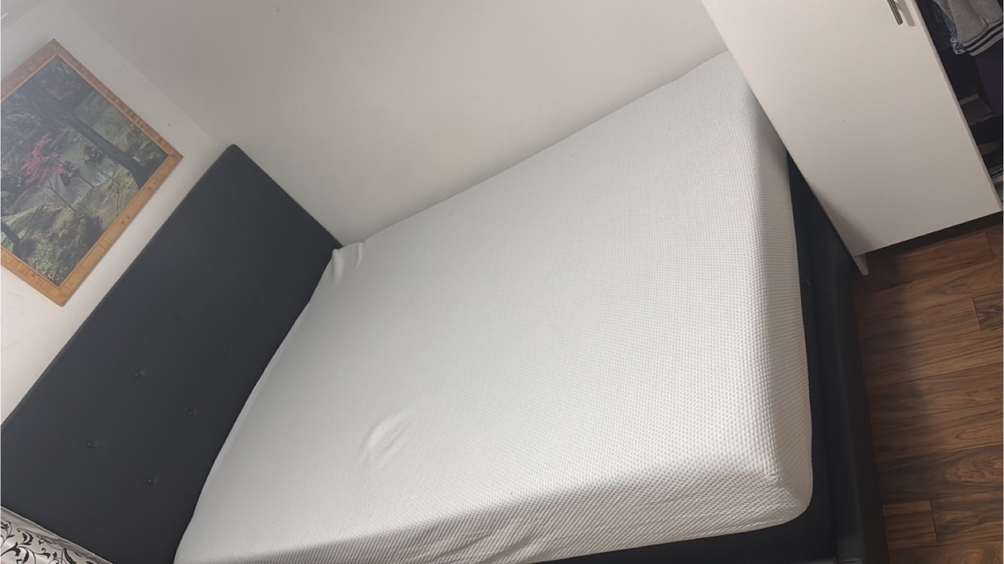Queen bed frame with mattress and spring box