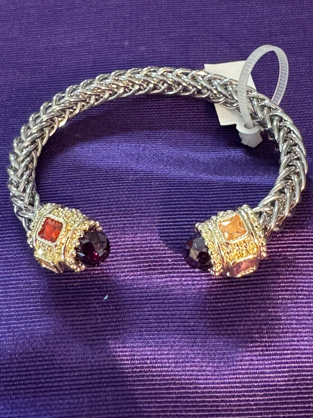 Rhodium/14K plated Amethyst Renaissance Braided Cuff Bangle thumbnail