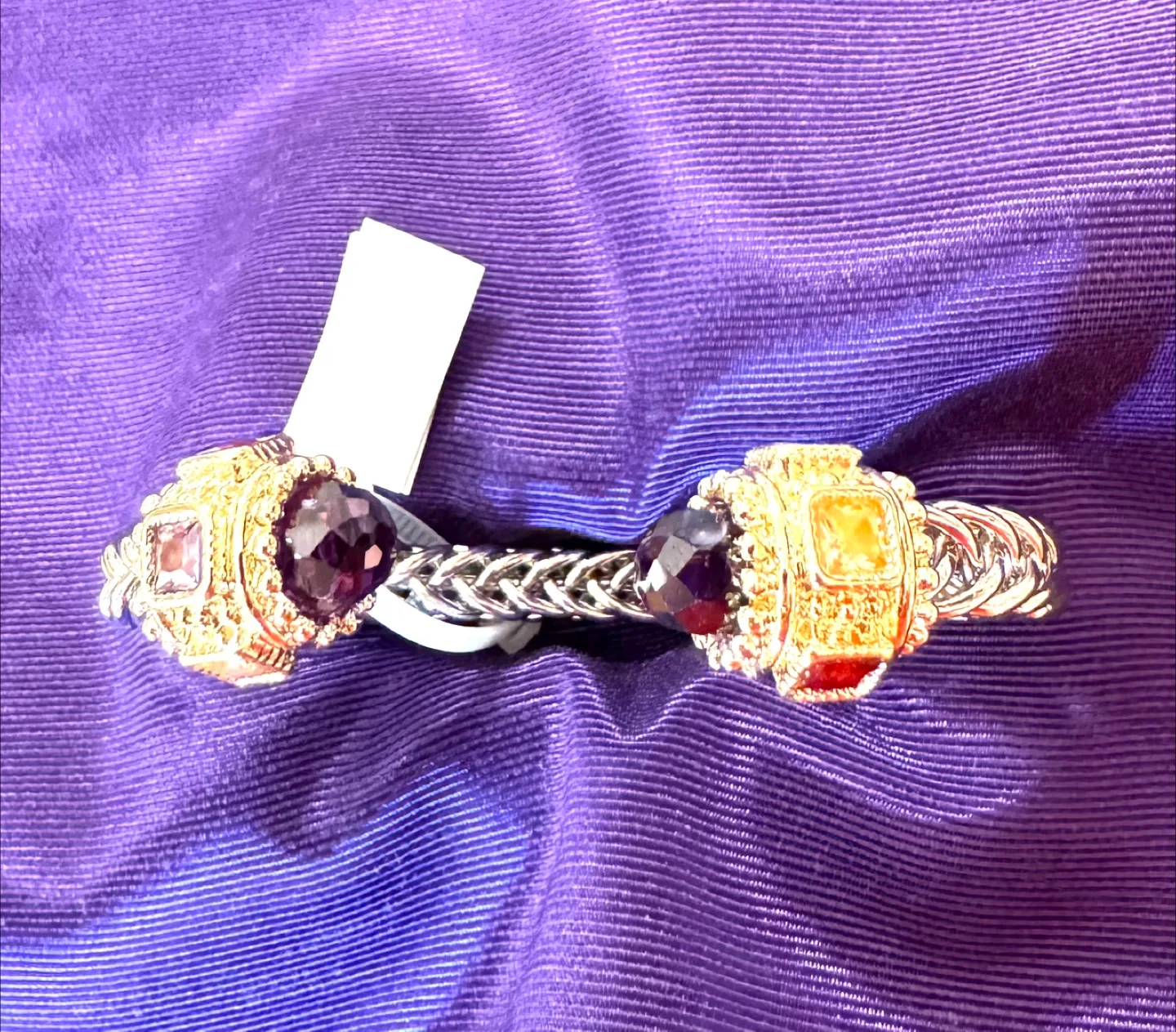 Rhodium/14K plated Amethyst Renaissance Braided Cuff Bangle image indicator(3)