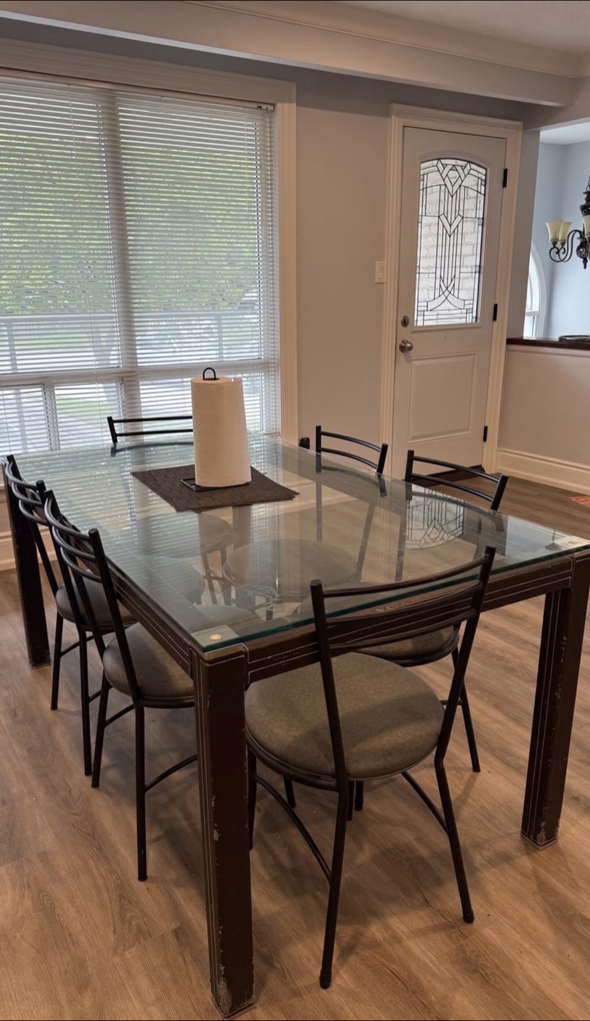 Glass Top Dining Table with 6 Chairs