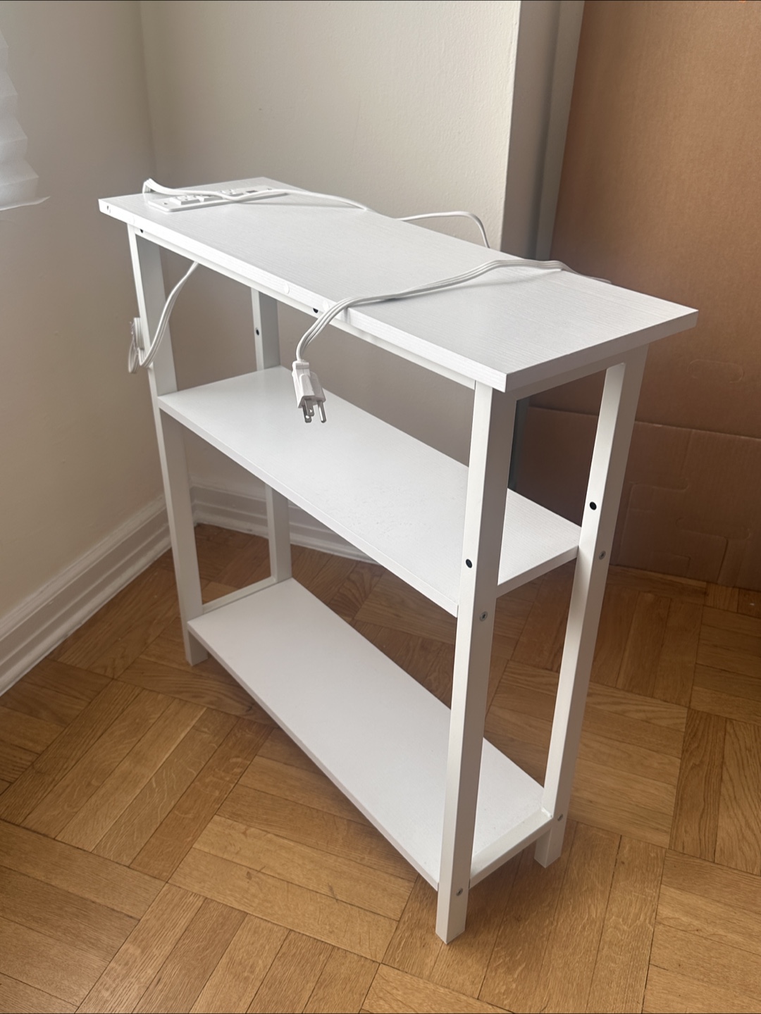 White 3-Tier Shelf with Built-in Power Strip