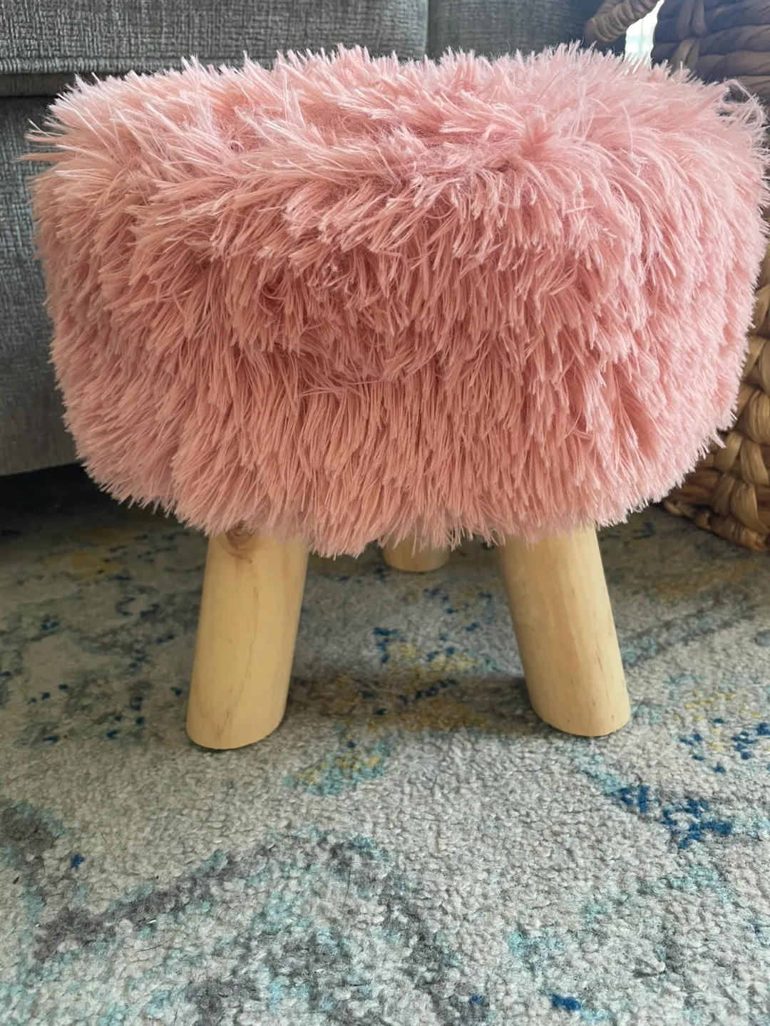 Pink Faux Fur Ottoman Foot Stool thumbnail