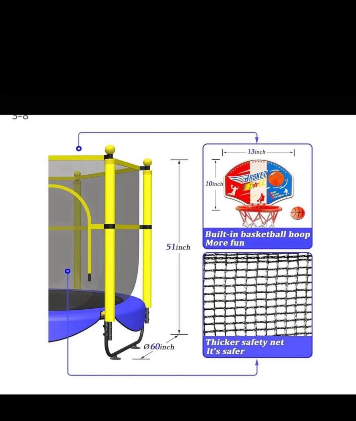 60” Trampoline for Kids,5Ft Indoor and Outdoor image indicator(4)