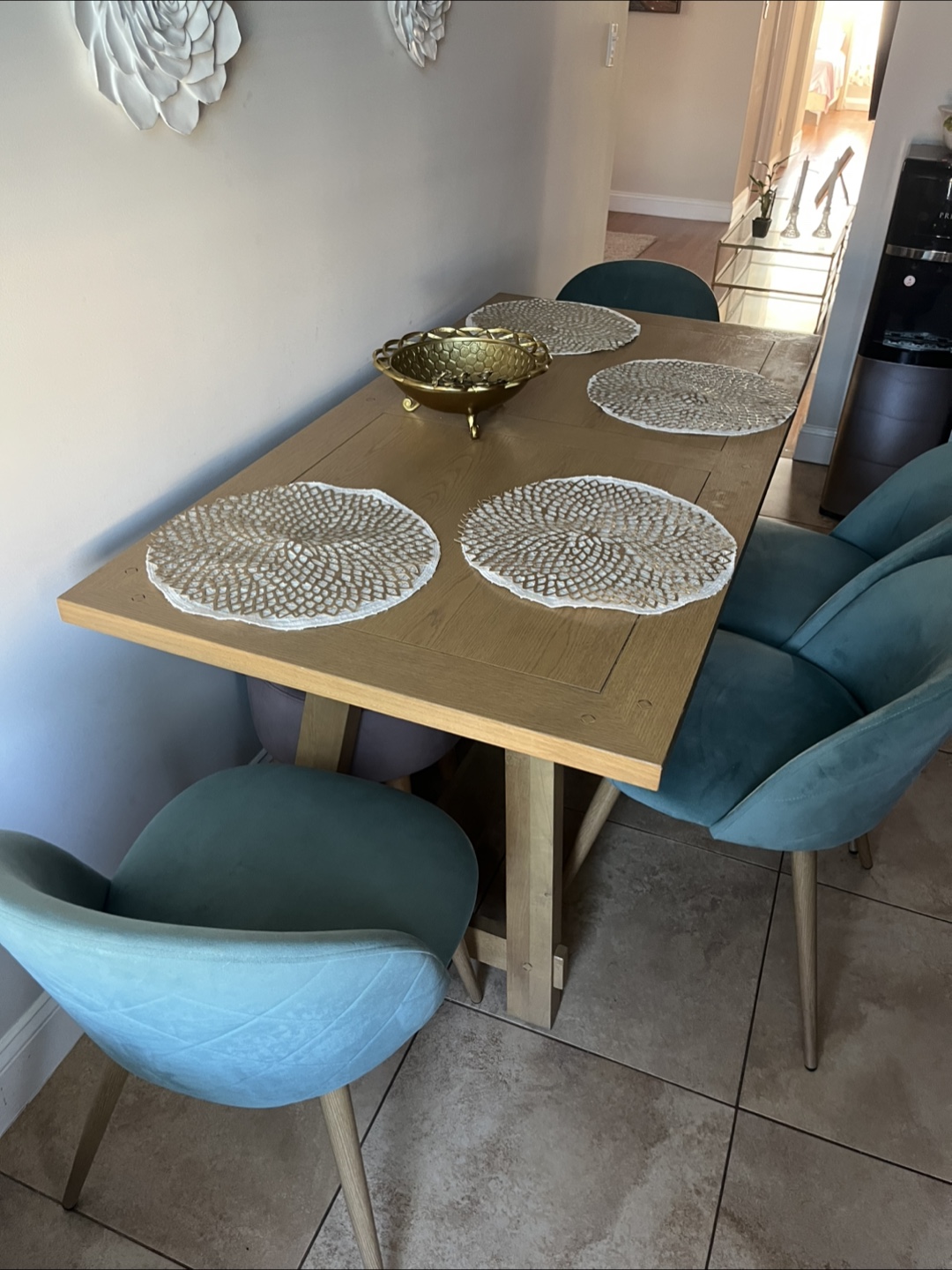 Dining Table with 4 Teal Chairs
