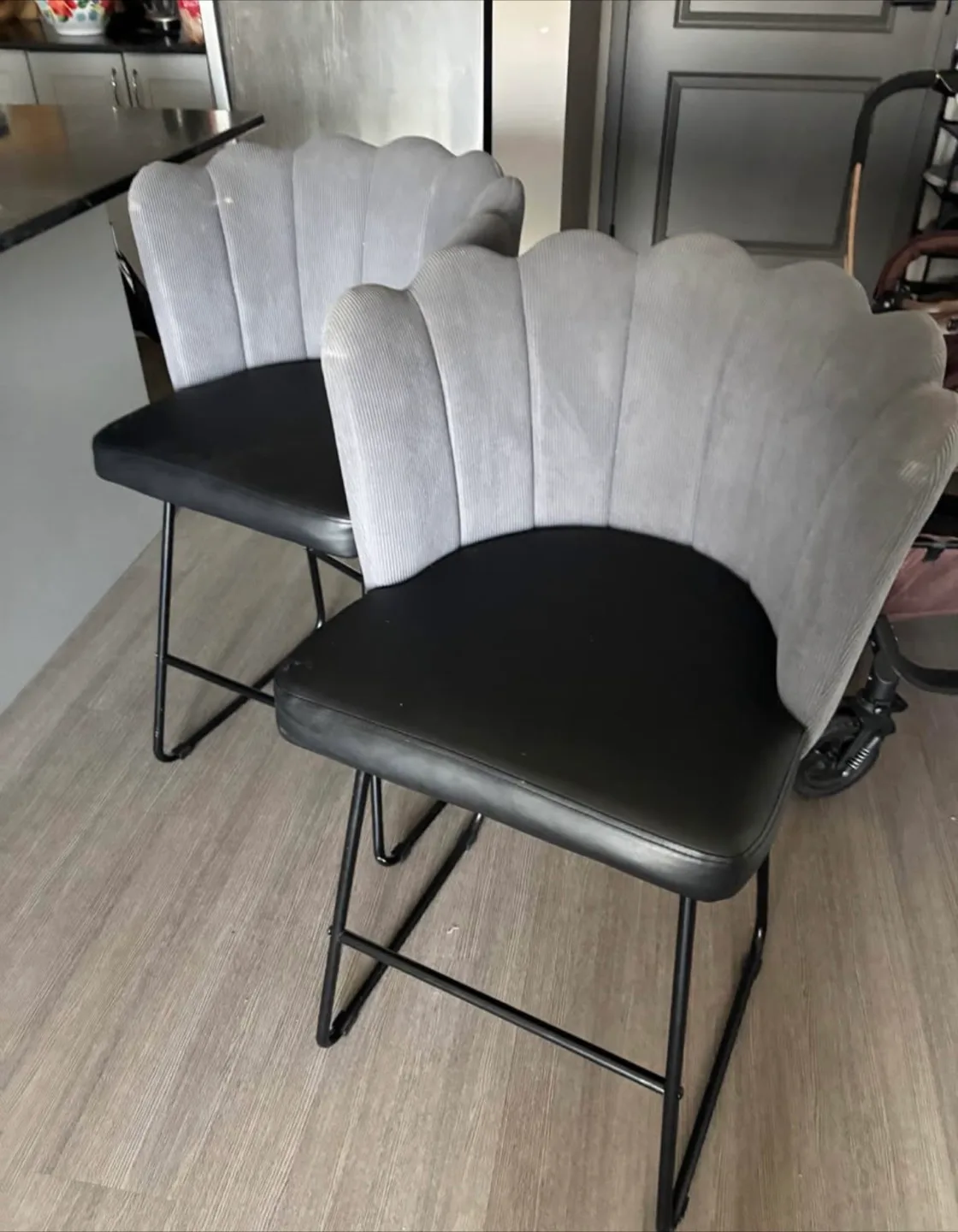 Grey Scalloped Back Accent Chairs - Set of 2 thumbnail
