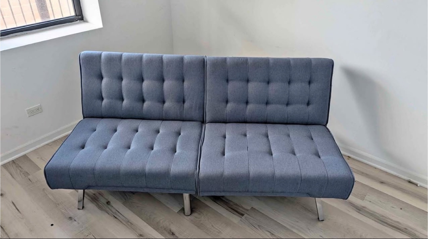 Blue Tufted Futon Sofa Bed