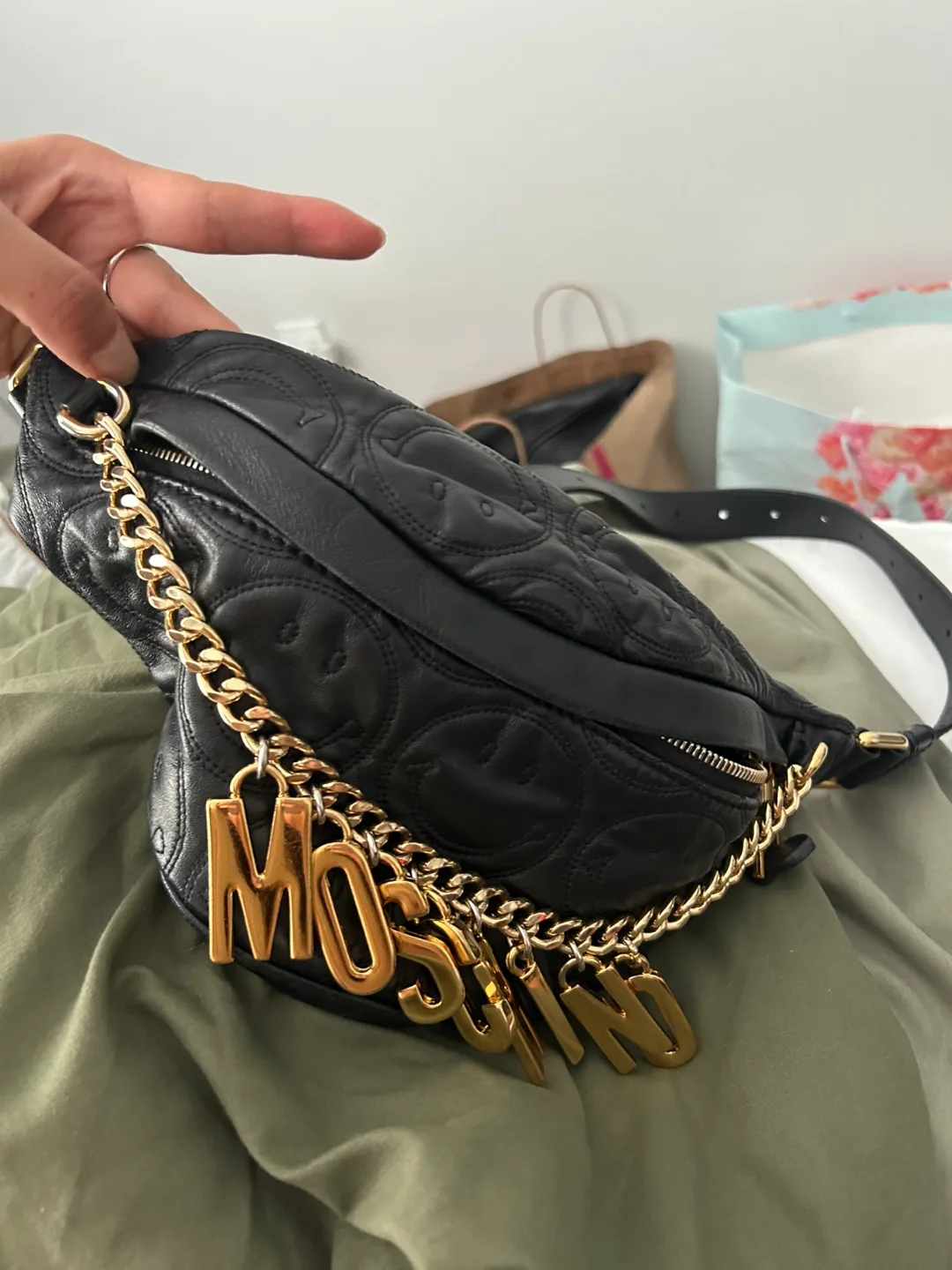 Moschino Black Quilted Leather Belt Bag thumbnail