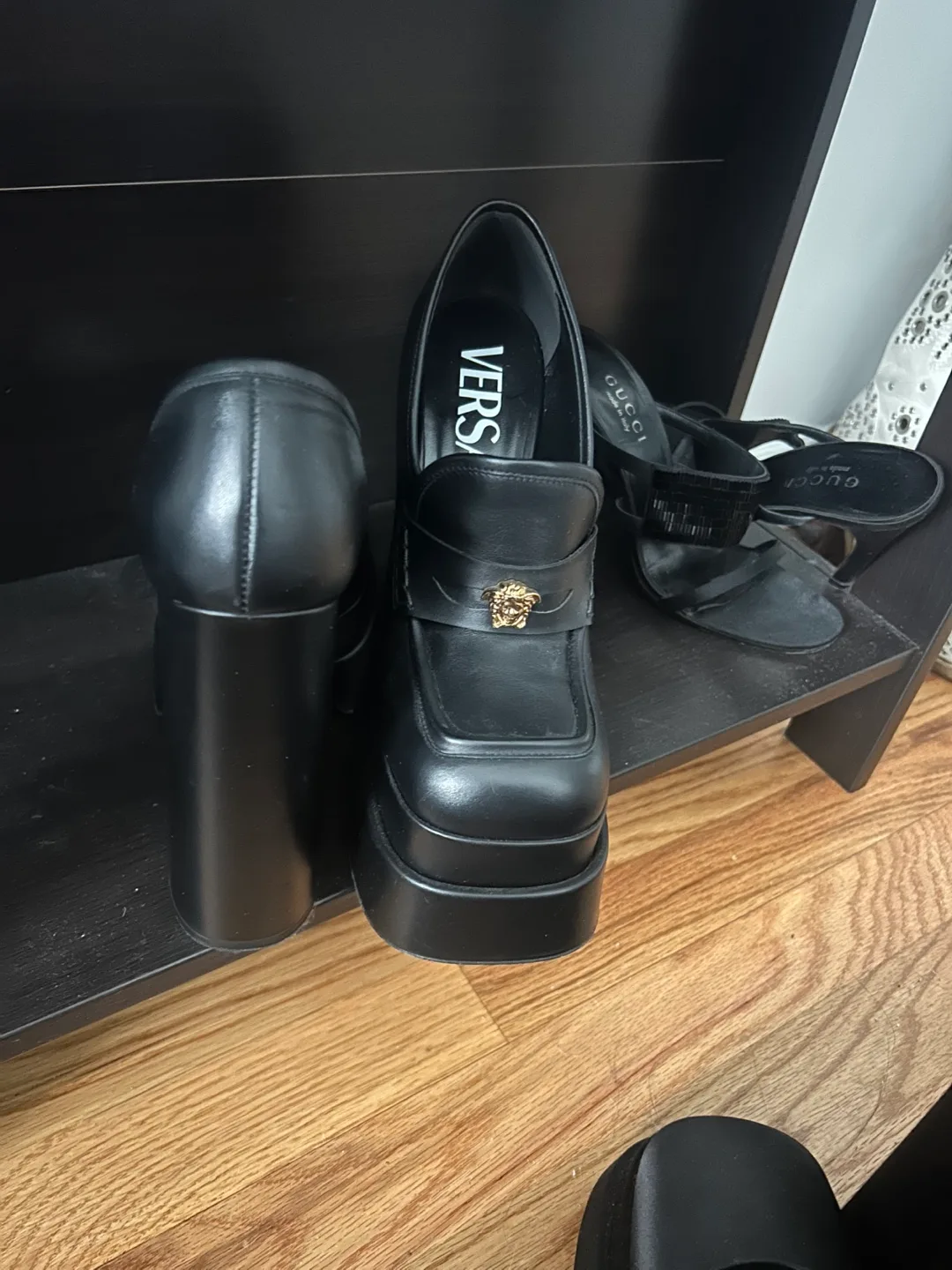 Versace Black Leather Platform Loafers thumbnail