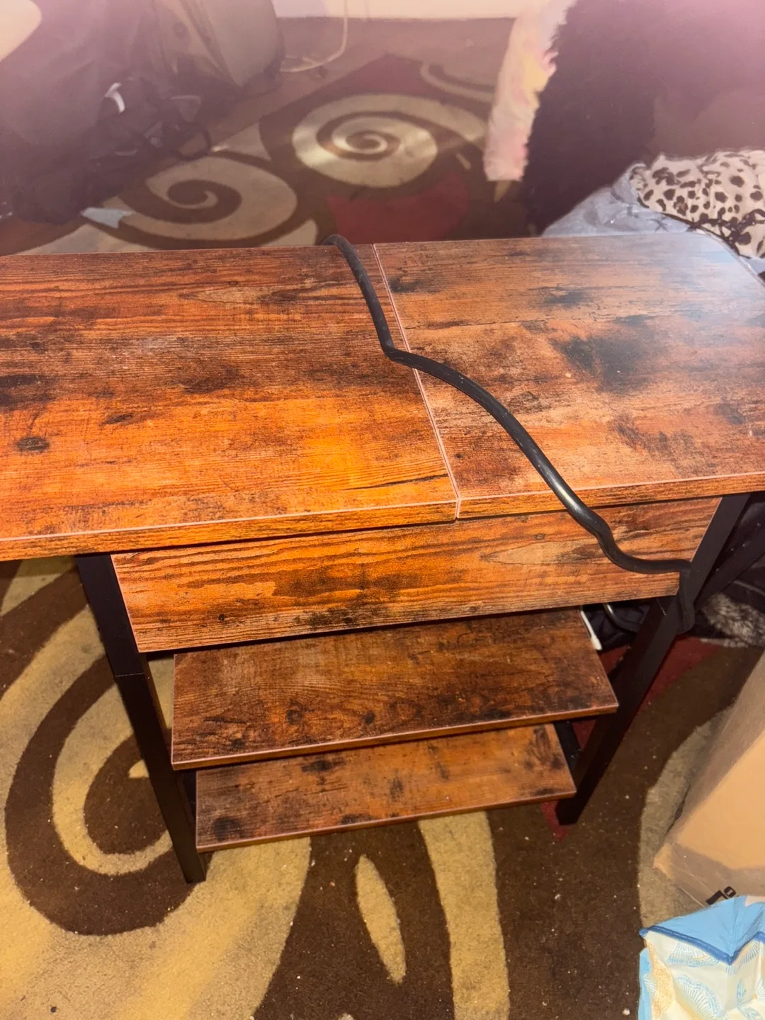Brown Wooden Desk with Power Outlets thumbnail